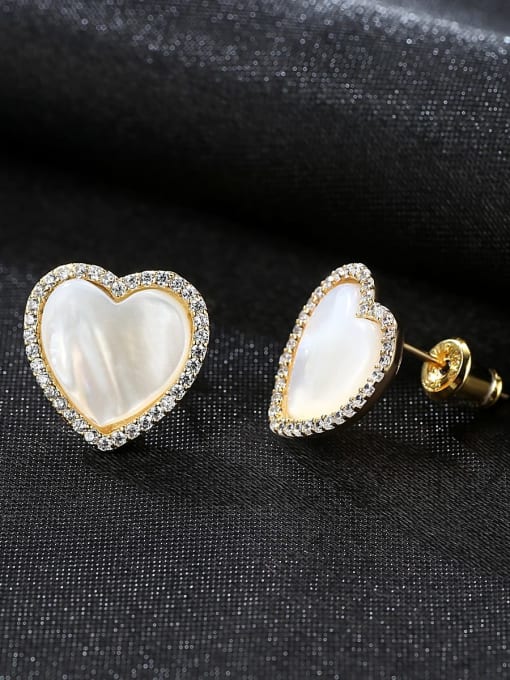 CCUI 925 Sterling Silver Shell White Heart Minimalist Stud Earring 1