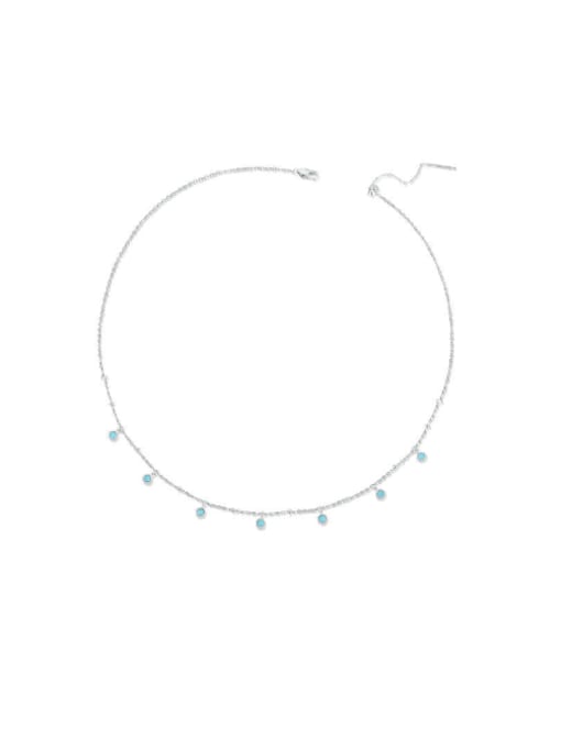 Jare 925 Sterling Silver Turquoise Round Minimalist Necklace 0