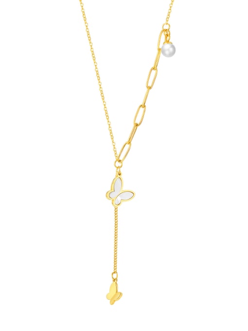 2042 gold necklace Titanium Steel Shell Tassel Minimalist Butterfly Lariat Necklace
