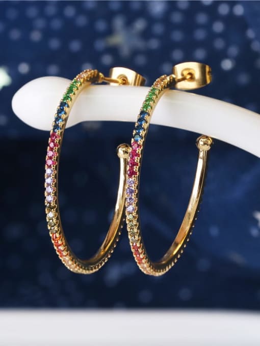 DUDU Brass Cubic Zirconia Round Luxury Hoop Earring 1