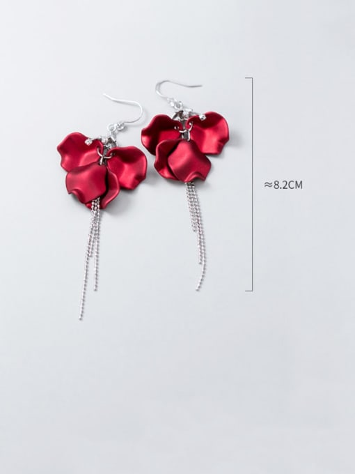 Rosh 925 Sterling Silver Red Enamel Flower Minimalist Hook Earring 2