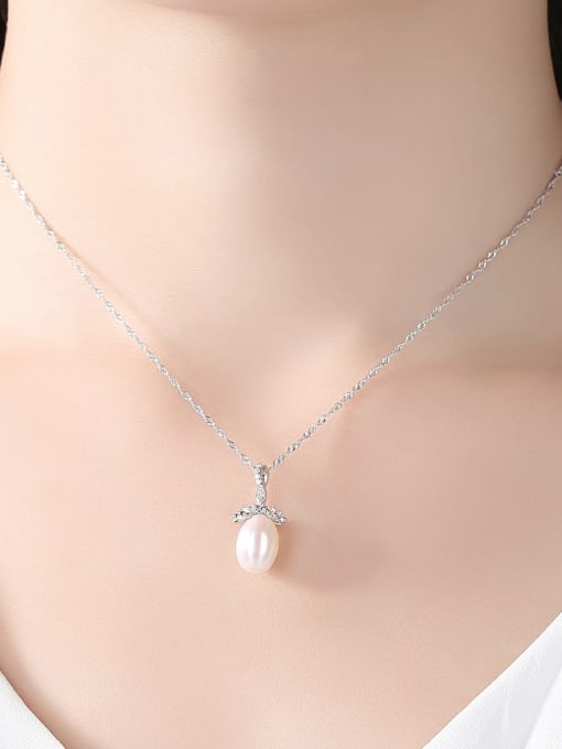 CCUI 925 Sterling Silver Freshwater Pearl Zircon flower pendant  Necklace 1