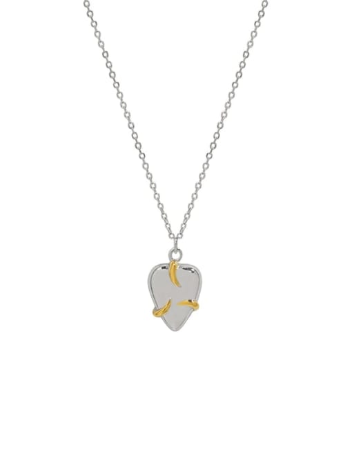 White Gold +18k Gold 925 Sterling Silver Heart Minimalist Necklace