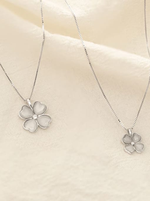 NS746  Large Platinum 925 Sterling Silver Shell Flower Minimalist Necklace