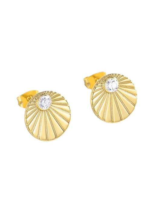 CHARME Brass Rhinestone Geometric Vintage Round Folding Fan Earrings