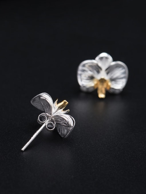 SILVER MI 925 Sterling Silver Flower Vintage Stud Earring 3