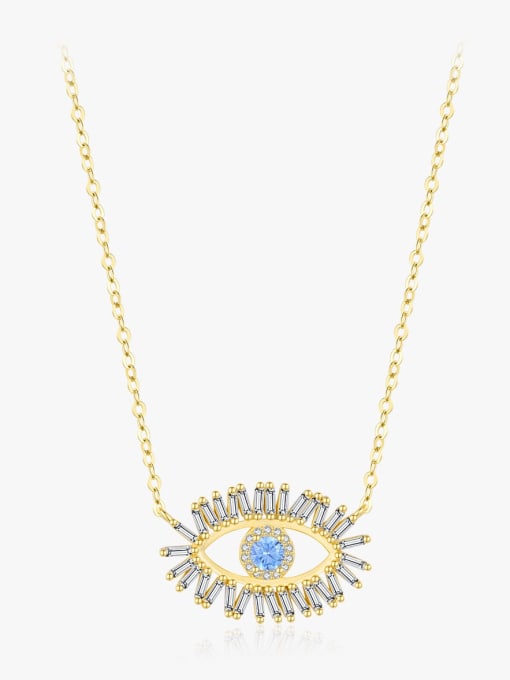 gold 925 Sterling Silver Cubic Zirconia Evil Eye Dainty Necklace