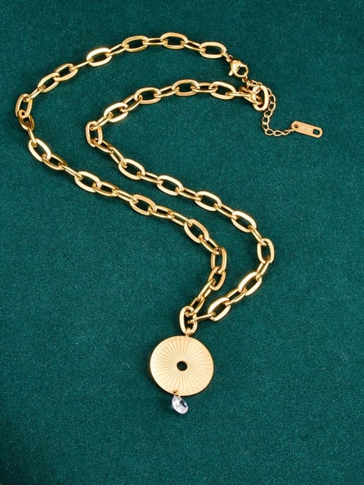 A TEEM Titanium Steel Round Vintage Hollow  Geometric Chain Necklace