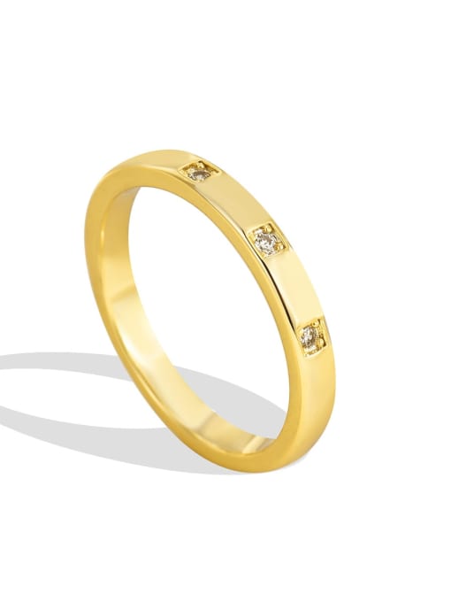 Gold three diamond ring Brass Rhinestone Geometric Minimalist Band Ring