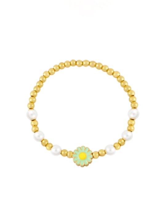CC Brass Imitation Pearl Enamel Flower Hip Hop Beaded Bracelet 3