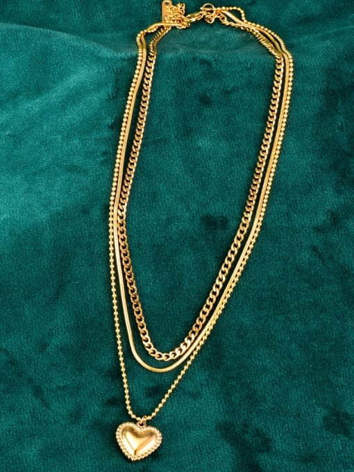 A TEEM Titanium Steel Smooth Heart Vintage Multi Strand Necklace 4
