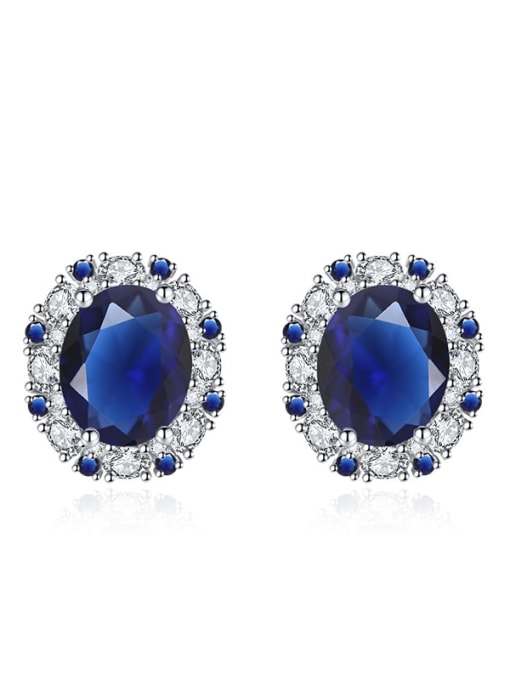 royal blue Brass Cubic Zirconia Geometric Classic Stud Earring