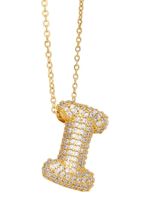 I Brass Cubic Zirconia Letter Minimalist Necklace