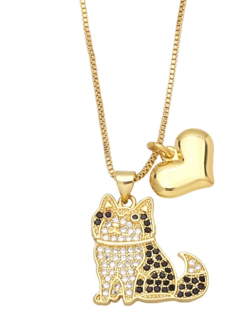 A Brass Cubic Zirconia Heart Cute  Dog Love Double Pendant  Necklace