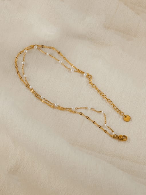 GZ205 gold Brass Imitation Pearl Minimalist Double Layer Chain Anklet