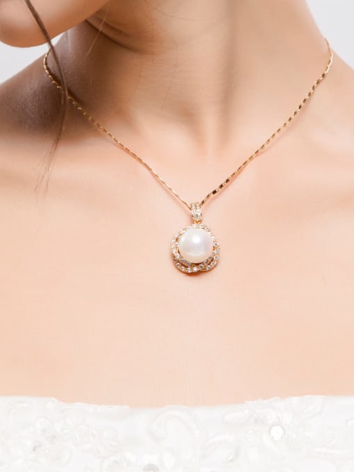 BLING SU Copper Cubic Zirconia  Classic Flower Pearl pendant Necklace 1