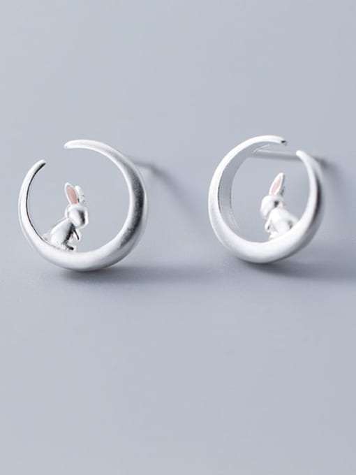 Rosh 925 Sterling Silver Enamel Moon  rabbit Minimalist Stud Earring 3
