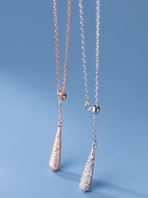 Rosh 925 Sterling Silver Cubic Zirconia Water Drop Minimalist Tassel Necklace