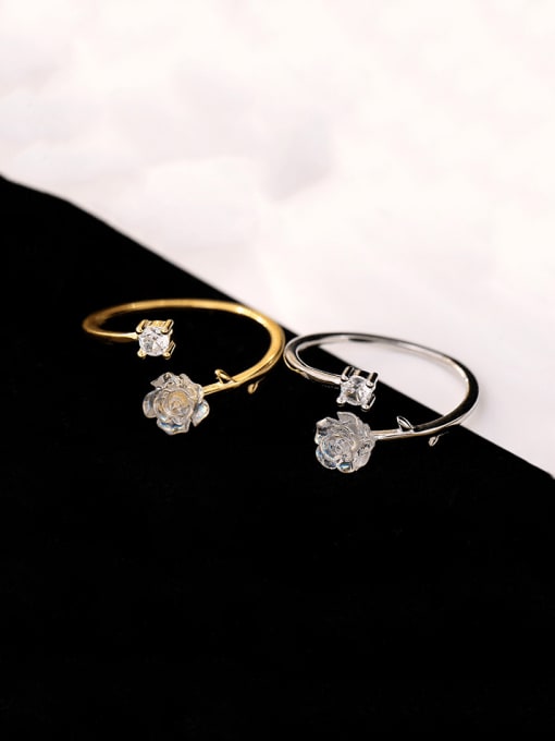 BeiFei Minimalism Silver 925 Sterling Silver Flower Trend Band Ring 0