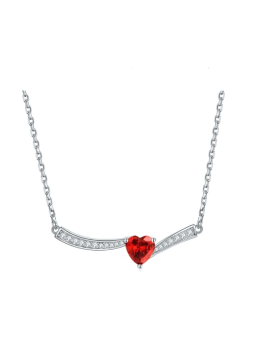 red 925 Sterling Silver Cubic Zirconia Heart Minimalist Necklace