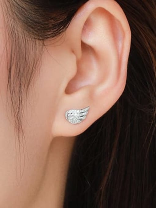 MODN 925 Sterling Silver Cubic Zirconia Wing Cute Stud Earring 1