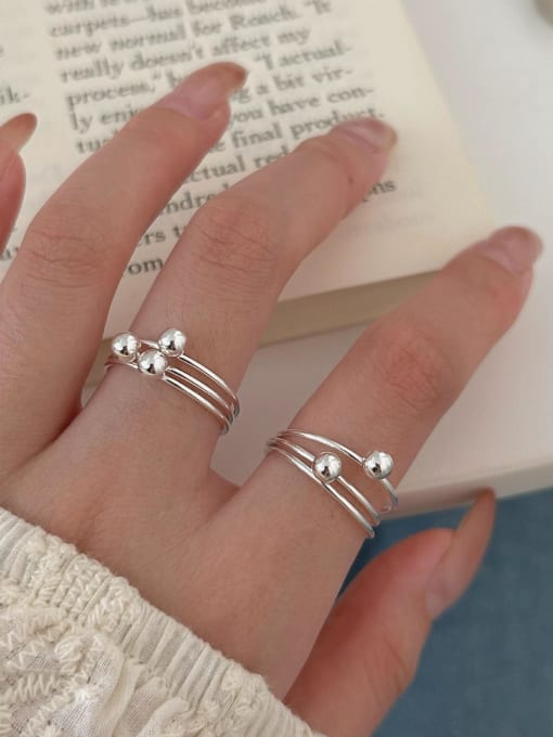 Boomer Cat 925 Sterling Silver Bead Irregular Minimalist Stackable Ring 1