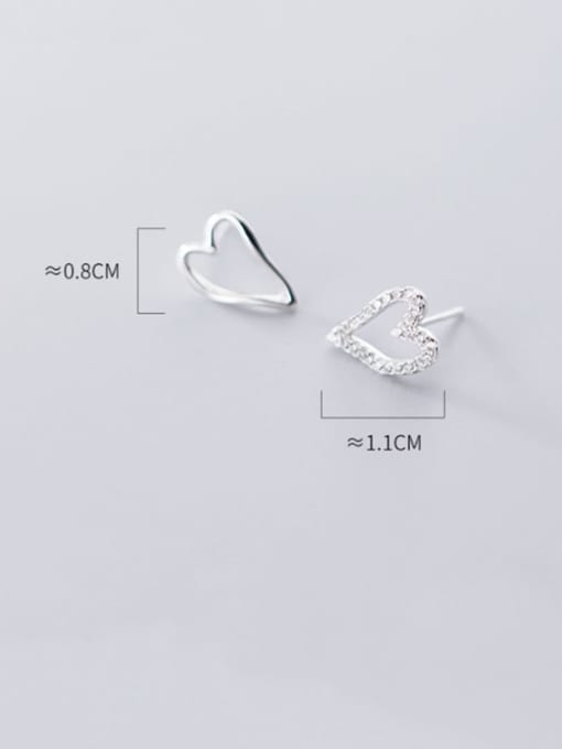 Rosh 925 Sterling Silver Simple asymmetric Hollow Heart Stud Earring 3