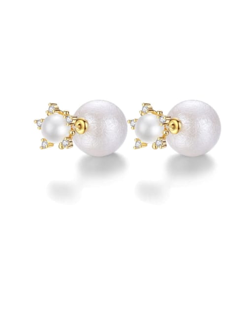 BLING SU Copper Imitation Pearl  Minimalist  Round Ball Stud Earring