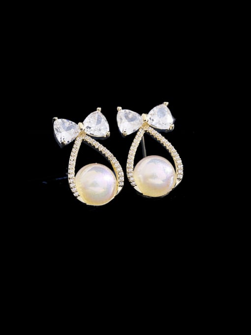 Pearl style Brass Cubic Zirconia Bowknot Luxury Stud Earring