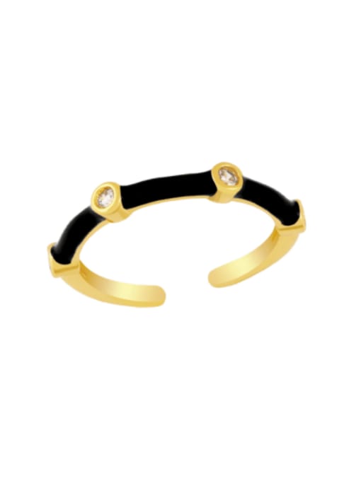 black Brass Enamel Rhinestone Geometric Minimalist Band Ring