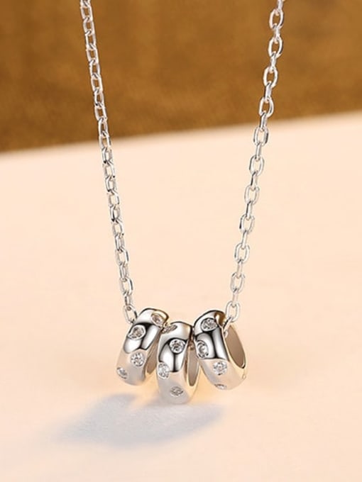 Platinum 14h09 925 Sterling Silver Rhinestone Geometric Minimalist Necklace