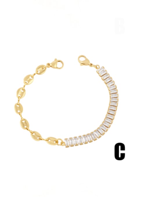 C Brass Cubic Zirconia Geometric Minimalist Link Bracelet