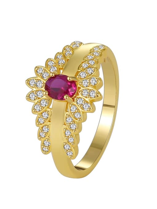 Gold jacinth Ring Brass Cubic Zirconia Flower Dainty Band Ring