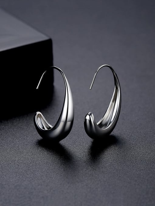 E21051507 Rh Brass Geometric Minimalist Hook Earring