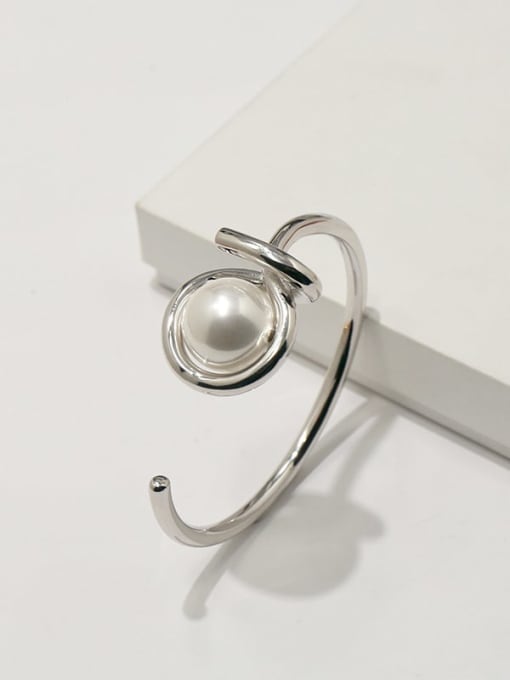 Silver white Copper Imitation Pearl White Irregular Minimalist Adjustable Bracelet