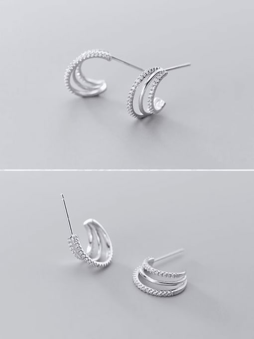 Rosh 925 Sterling Silver Multi-layered simple letter C Minimalist Stud Earring 2