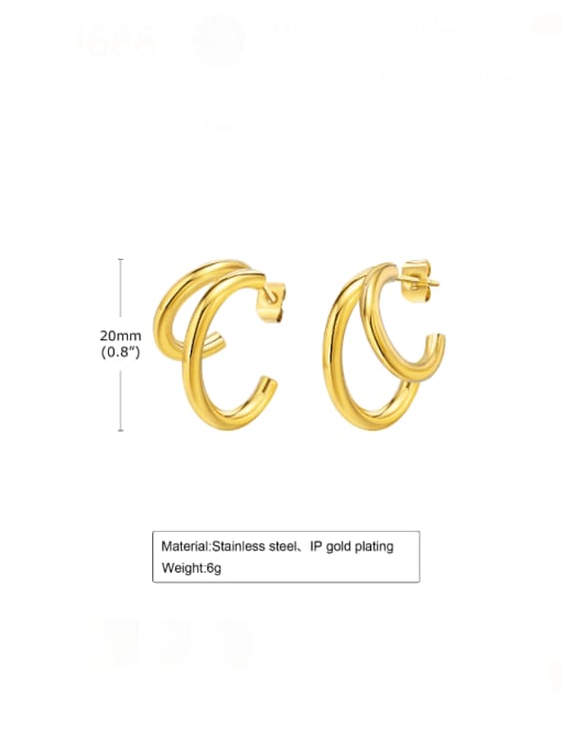 Golden Double Rings Stainless steel Geometric Hip Hop Stud Earring