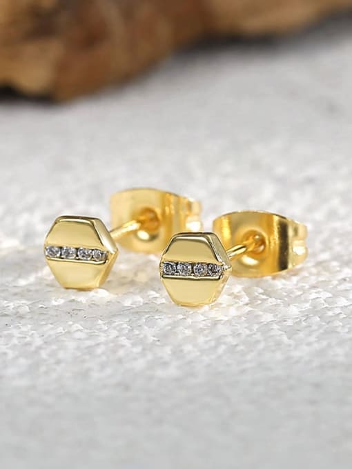 CHARME Brass Rhinestone Hexagon Minimalist Stud Earring 2