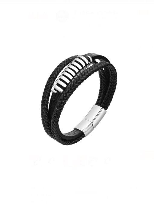 CONG Stainless steel Artificial Leather Geometric Hip Hop Strand Bracelet