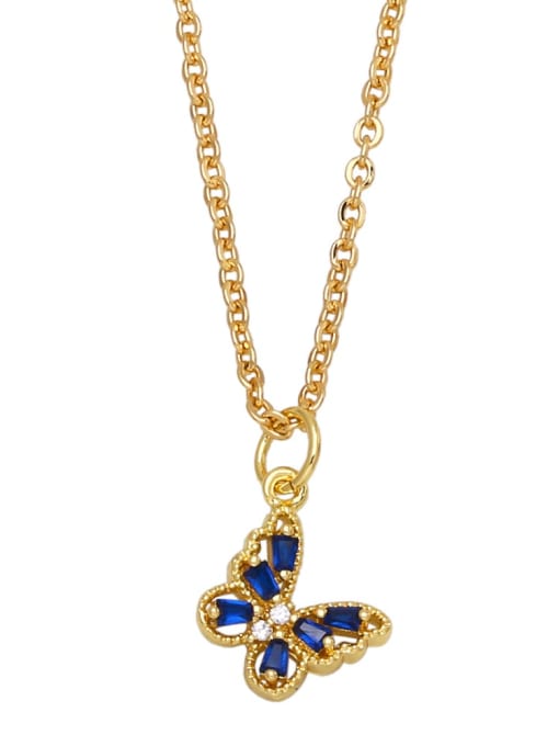 blue Brass Cubic Zirconia Butterfly Vintage Necklace
