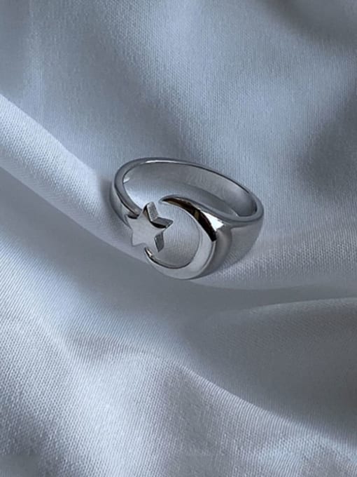 Boomer Cat 925 Sterling Silver  Minimalist  Star Moon Free Size Ring 0