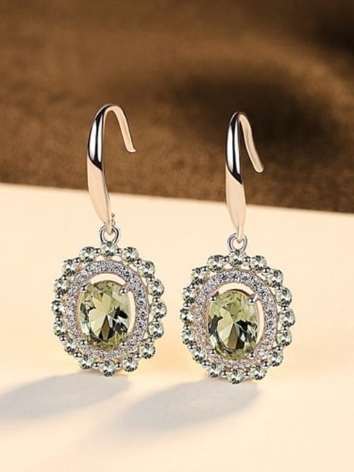 Olive green 18g09 925 Sterling Silver Cubic Zirconia   Classic Oval Hook Earring