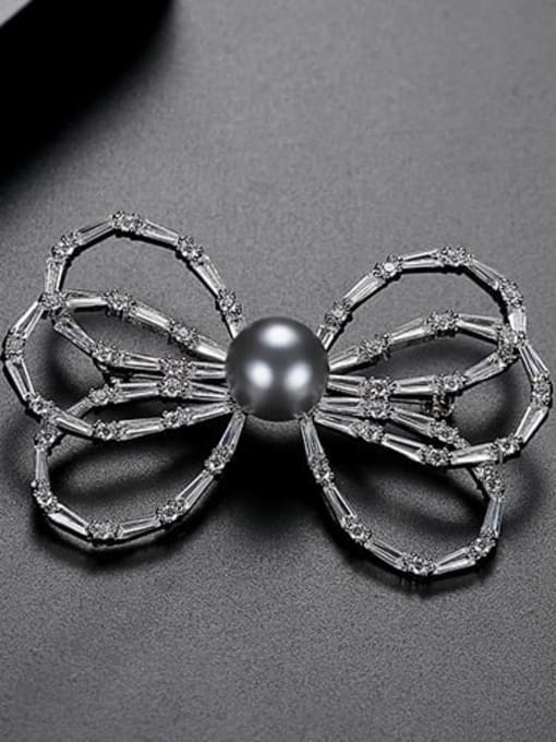 Platinum t15h14 Copper Cubic Zirconia White Butterfly Cute Brooch