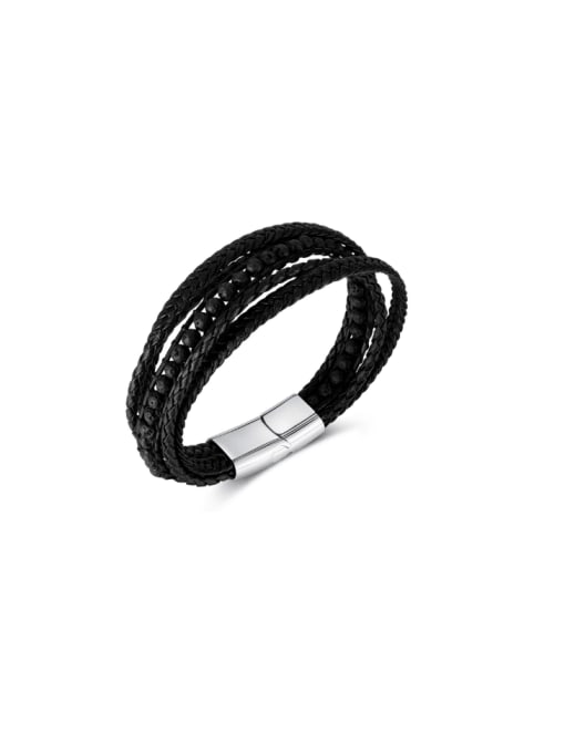 PH1558 Stainless steel Artificial Leather Weave Hip Hop Set Bangle