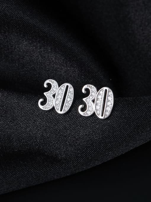 BeiFei Minimalism Silver 925 Sterling Silver Cubic Zirconia Number Minimalist Stud Earring 3