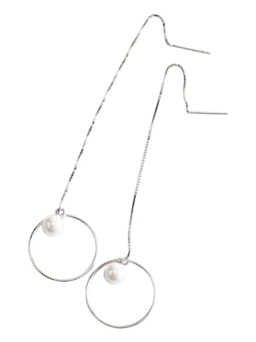 XBOX 925 Sterling Silver Imitation Pearl Tassel Minimalist Threader Earring 3