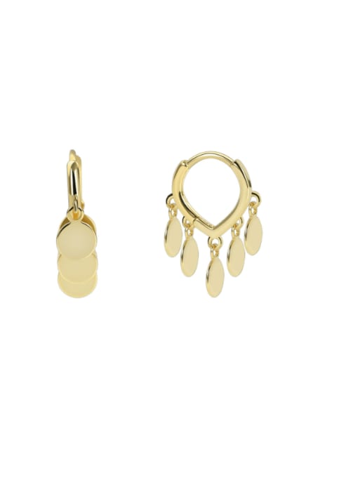 Gold disc Tassel Earrings Brass Geometric Minimalist Huggie Earring