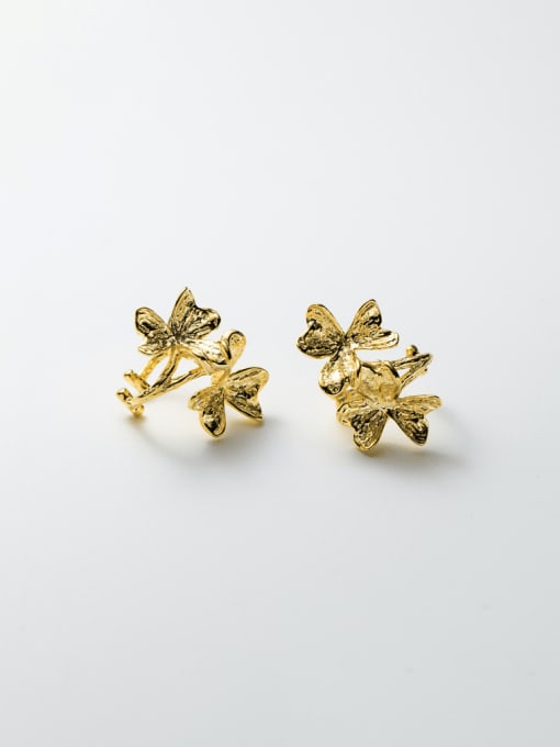 Gold 925 Sterling Silver Flower Minimalist Stud Earring