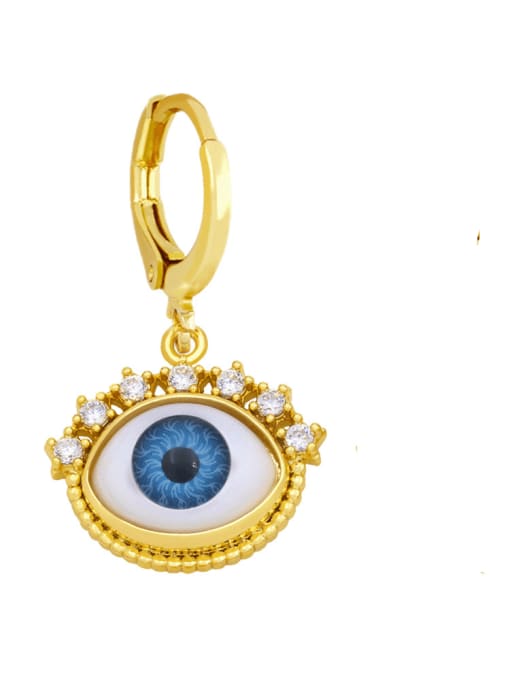 blue Brass Cubic Zirconia Evil Eye Minimalist Huggie Earring