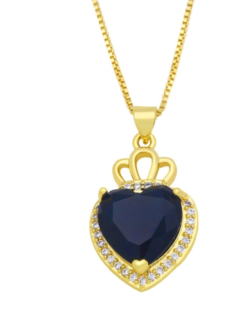 CC Brass Cubic Zirconia Crown Hip Hop Heart Pendant Necklace 1